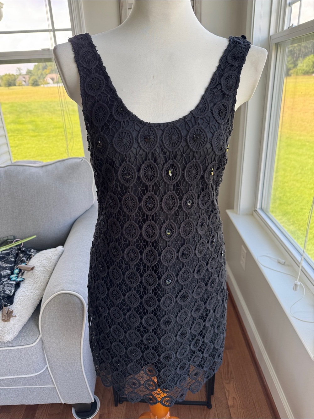 Frock! by Tracy Reese Black Lace Shift Dress Open Work Medallion Crochet Size 6